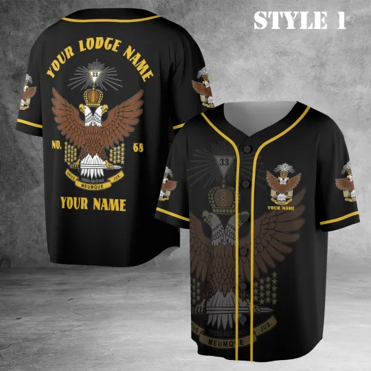 Discover Scottish Rite 33 Degree Eagle Wings Up Masonic Baseball Jersey Shirt Size S-5XL