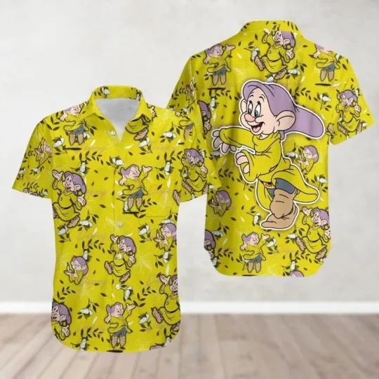 Dopey Button Shirt And Shorts, Snow White Seven Dwarfs Hawaiian Shirt