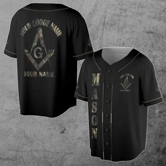 Masonic Camo Square and Compass - Freemason Baseball Jersey