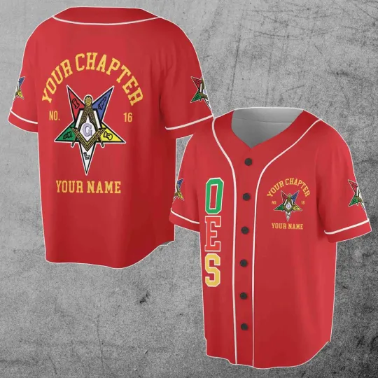 Order Of The Eastern Star OES Past Patrons Emblem Masonic Baseball Jersey