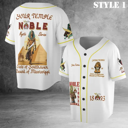 Discover Custom Name Nobles 1893 Of The Mystic Shrine AEAONMS 3D Baseball Jersey S-5XL