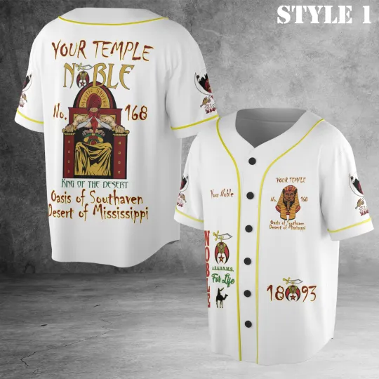 Discover Custom Name Nobles 1893 Of The Mystic Shrine AEAONMS 3D Baseball Jersey S-5XL