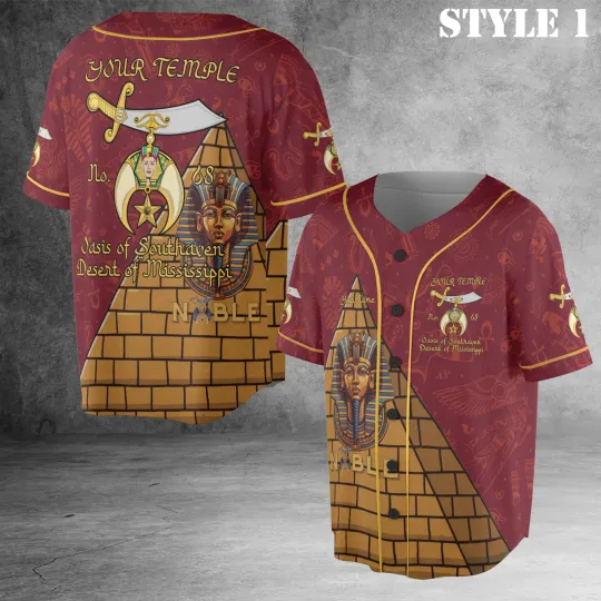 Discover Custom Temple Shriners Noble Ancient Egypt Pyramid AEAONMS 3D Baseball Jersey