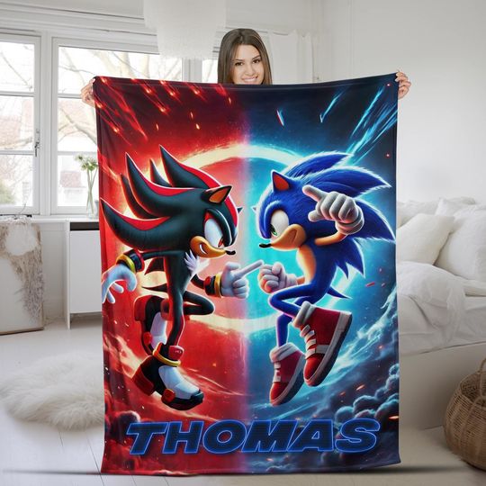 Discover Custom Sonic The Hedgehog Blanket  Personalized Minky Sherpa Cartoon Blanket
