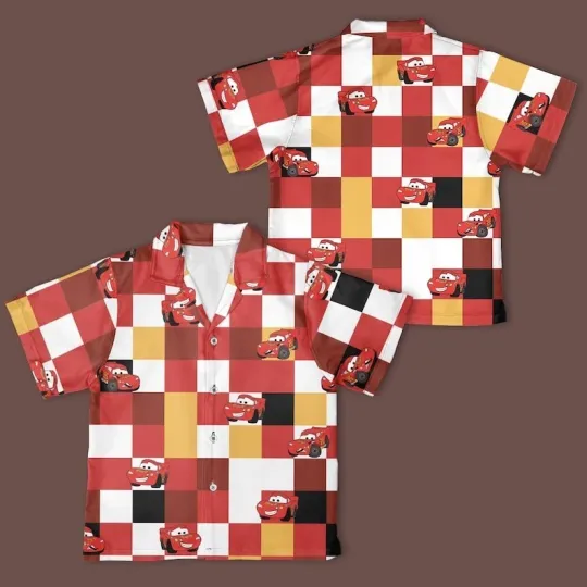 Discover Disney Lighting McQueen Checkerboard Button Up Shirt, Disney Character Hawaiian Shirt