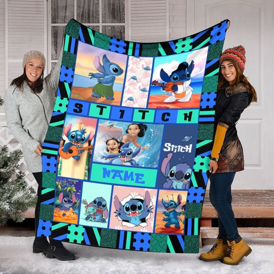 Personalized Name Lilo And Stitch Blanket Characters Blanket, Disney Stitch Blanket, Ohana Means Family, Stitch Birthday Gifts