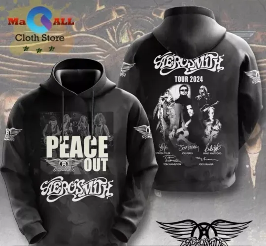 Discover GLC055310 Peace Out Aerosmith Tour Black Signatures Hoodie 3d GLC055310