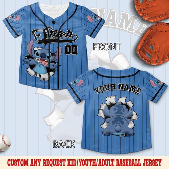 Discover Disney Stitch Baseball Jersey  Lilo and Stitch Sports Shirt, Cute Cartoon Button-Up Top, Hawaiian Disney Outfit UN2Y13