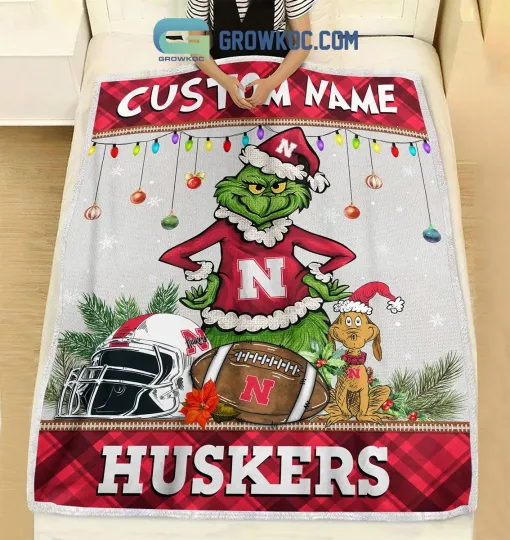 Nebraska funny character Merry Christmas Light Cornhuskers Personalized Fleece Blanket