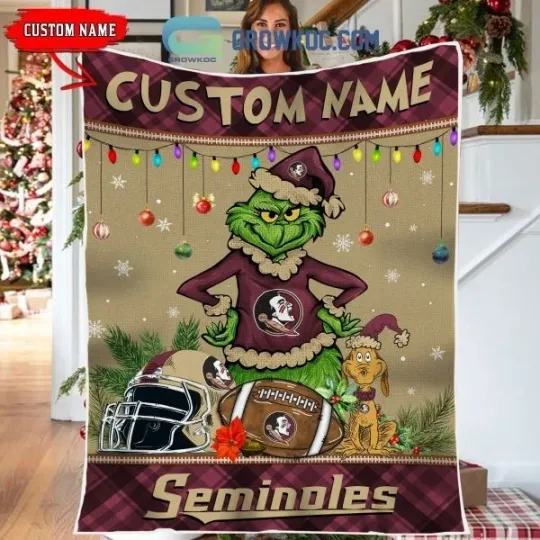 Florida State funny character Merry Christmas Light Seminoles Personalized Fleece Blanket