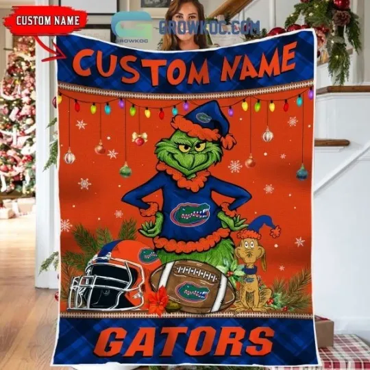 Florida funny character Merry Christmas Light Gators Personalized Fleece Blanket