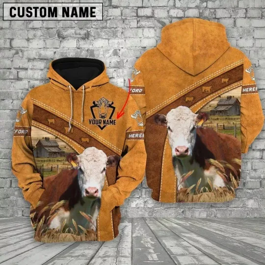 Discover Personalized Name Farm Hereford Cattle Hoodie 3D, Farm Hoodie 3D