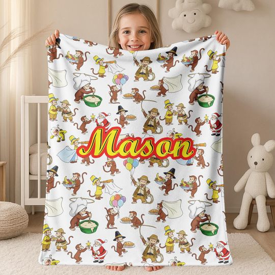Personalized Curious George Blanket, Curious George Blanket, Custom Name Blanket