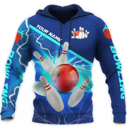 Discover Personalized 3D All Over Print Blue Bowling Winter Hoodie 3D