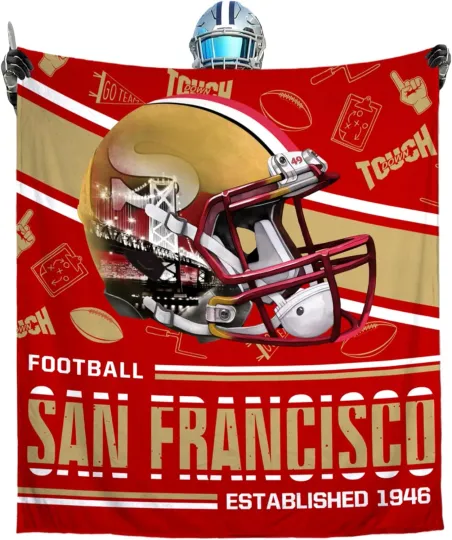 Discover Football Style Football Throw Blanket Gift for Team Fans Soft Fleece Flannel Bla