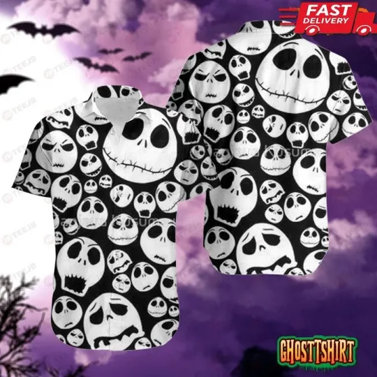 Discover Icon Face Jack The Nightmare Before Christmas Halloween Hawaiian Shirt, Unisex A