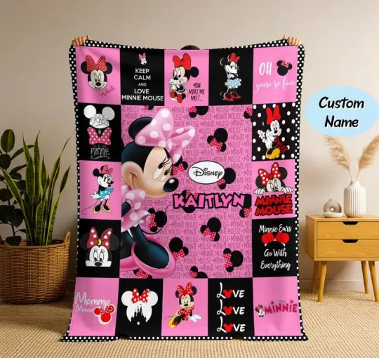 Discover Personalized Minnie Mouse Blanket, Custom Name Mickey Fleece Blanket