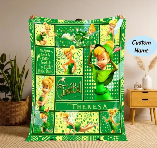Discover Personalized Name Disney Tinker Bell Blanket, Magic Kingdom Fleece Blanket