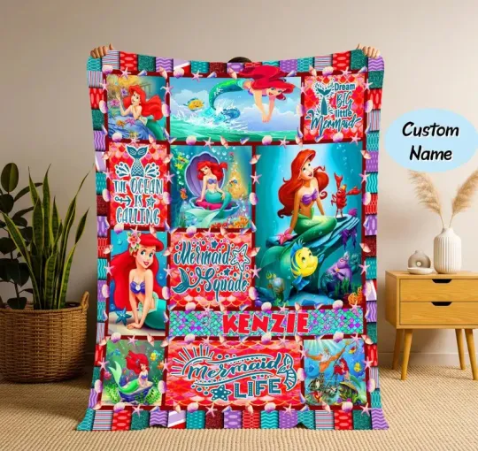 Discover Personalized The Little Mermaid Princess Fleece Blanket