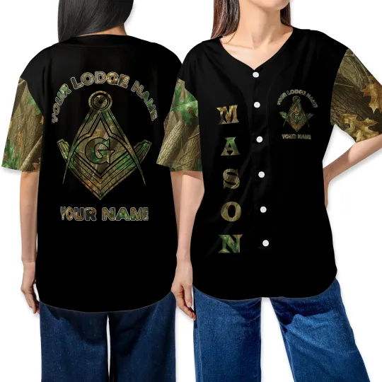 Discover Custom Freemason Masonic Square & Compass Camo Baseball Jersey Shirt