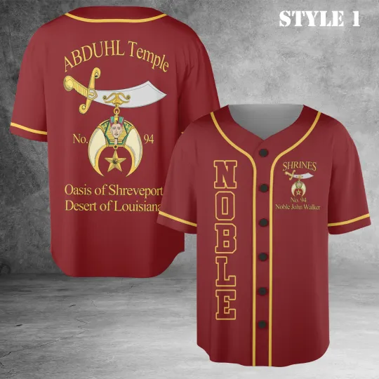 Discover Custom Name Temple Shriners Noble Freemason 3D Baseball Jersey Shirt