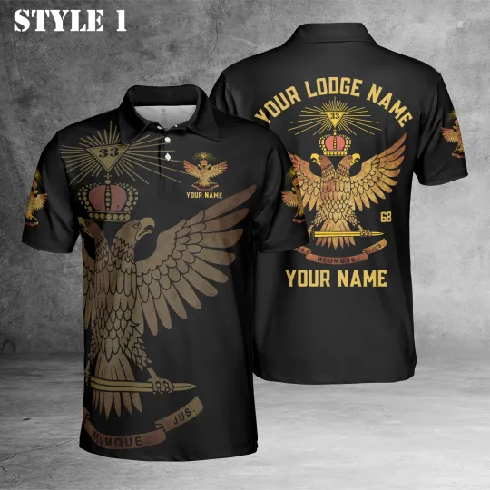 Discover Custom Name Scottish Rite 32 Degree Emblem Masonic Polo Shirt