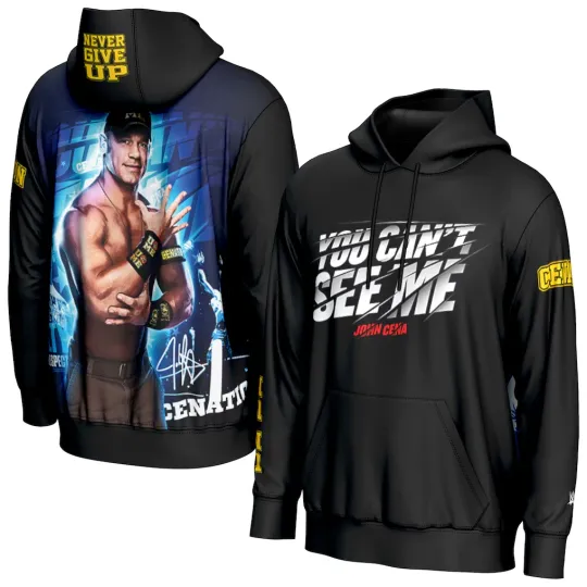 Discover Mens Jo Cen You Can’t See Me 3D Black Pullover Hoodie Wrestling Entertainment Fan Gear