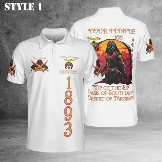 Discover Custom Name Nobles 1893 Of The Mystic Shrine AEAONMS Masonic Polo Shirt