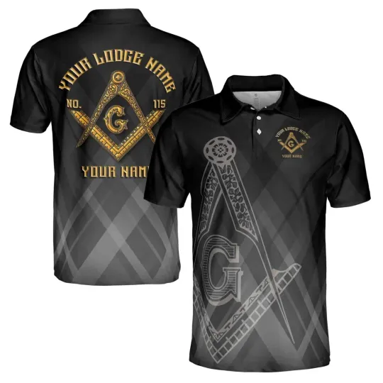 Discover Customize Name Lodge Name Masonic Freemasonry Emblem Mason Black Men Polo Shirt