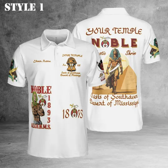 Discover Custom Name Nobles 1893 Of The Mystic Shrine AEAONMS 3D Polo Shirt