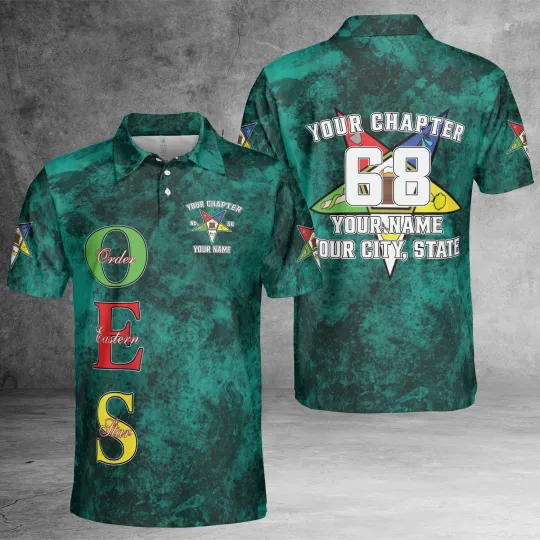Custom Chapter OES Order of the Eastern Star Freemasonry 3D Polo Shirt