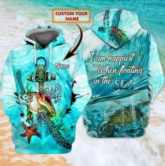 Discover Turtle Floating In The Sea Personalized Name 3D Hoodie
