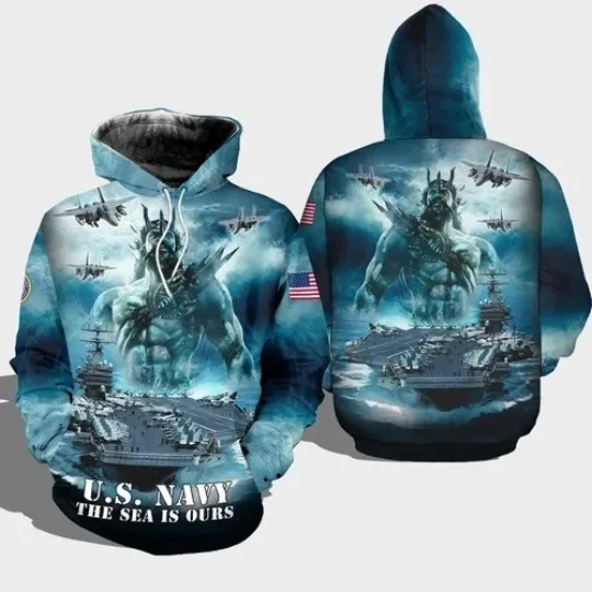 Discover Veteran Hoodie Emblem The Sea Is Ours Poseidon AOP shirt 3d