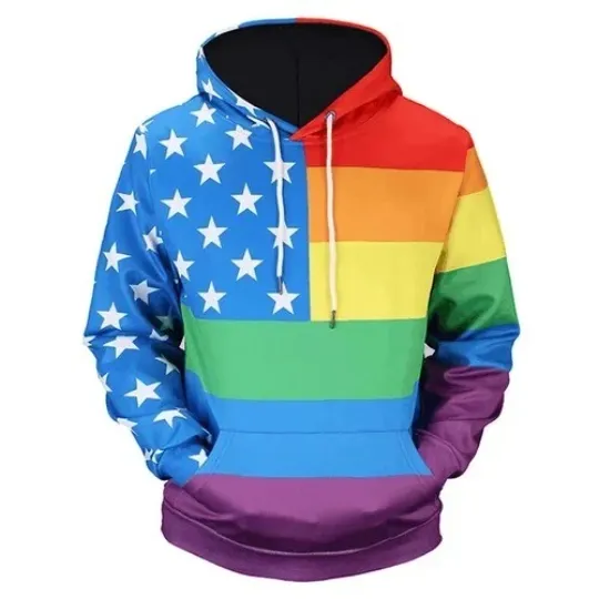 Discover LGBT Hoodie LGBT Rainbow Color American Flag 3D Hoodie Apparel Adult Unisex