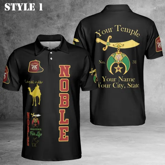 Discover Custom Temple Shriners Nobles Masonic Mystic Shrine AEAONMS Polo Shirt S-5XL