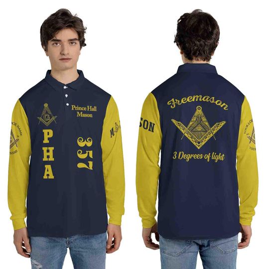 Customized Prince Hall Mason 3 Degrees of Light Freemason Long Sleeve Polo Shirt