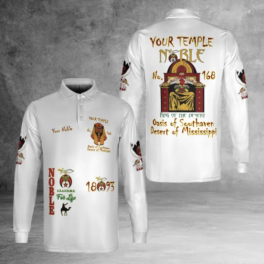 Custom Nobles 1893 Of the Mystic Shrines 3D Long Sleeve Polo Shirt