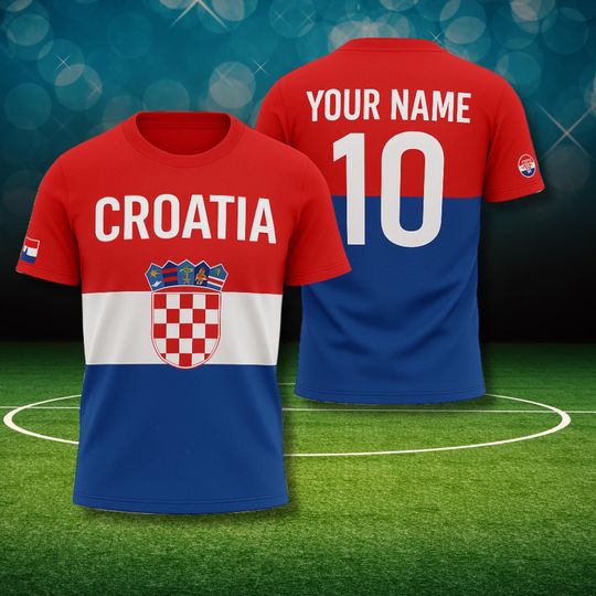 Croatia Soccer Jersey Custom Name Number Shirt, Red White Blue Football Fan Tee, Personalized National Team Supporter Unisex Top Shirt