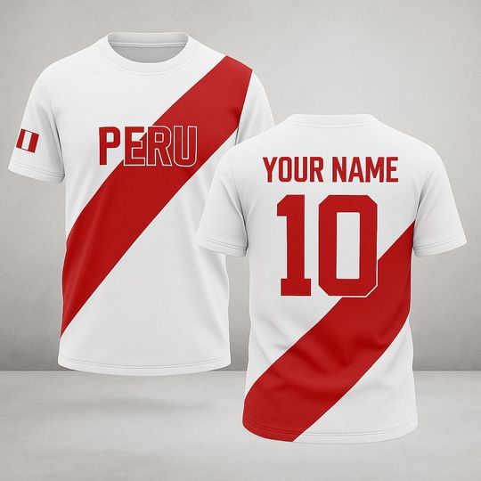 Discover Custom Peru Soccer Jersey  Personalized White and Red Football Shirt with Name and Number