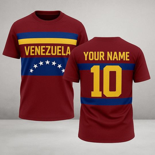 Custom Venezuela Soccer Jersey  Personalized Maroon Blue Yellow Football Shirt with Name and Number