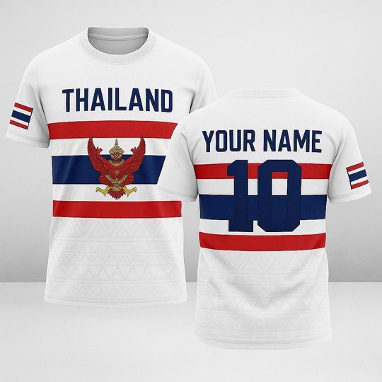 Custom Thailand Flag Jersey with Name and Number, Personalized Thai Pride Shirt, Unisex Red White Blue Soccer Fan Tee for Match Days & Gifts