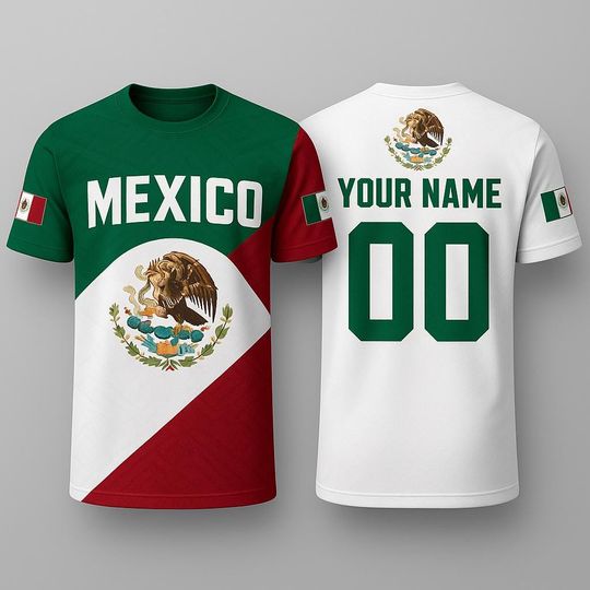 Discover Custom Mexico Soccer Jersey with Name and Number, Personalized Mexican Flag Shirt, Unisex Team Supporter Tee, Mexico Pride Fan Gift