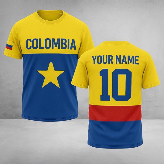 Custom Colombia Soccer Jersey  Personalized Colombian Flag Shirt with Name and Number