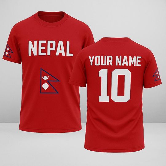 Custom Nepal Flag Jersey with Name and Number, Personalized Nepali Pride Shirt, Unisex Red National Sports Fan Tee for Cricket