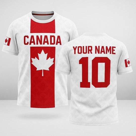 Discover Custom Canada Flag Jersey with Name and Number, Personalized Canadian Pride Shirt, Unisex Red White Fan Tee for Soccer, Hockey,National Days