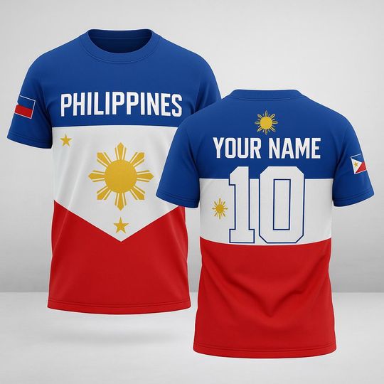 Discover Custom Philippines Flag Jersey with Name and Number, Personalized Filipino Pride Shirt, Unisex Pinoy Sports Tee for Patriotic Fans