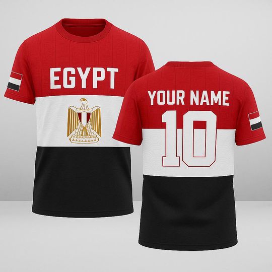 Discover Custom Egypt Flag Jersey with Name and Number, Personalized Egyptian Pride Shirt, Unisex Red White Black Soccer Fan Tee for Gifts