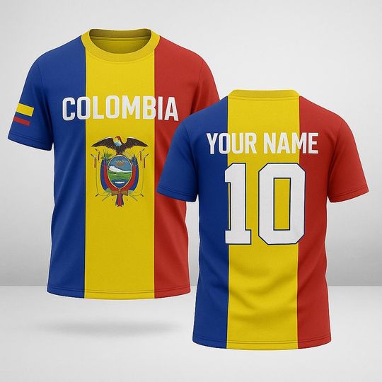 Discover Custom Colombia Flag Jersey with Name and Number, Personalized Colombian Pride Shirt, Unisex Tricolor Sports Fan Tee for National Support