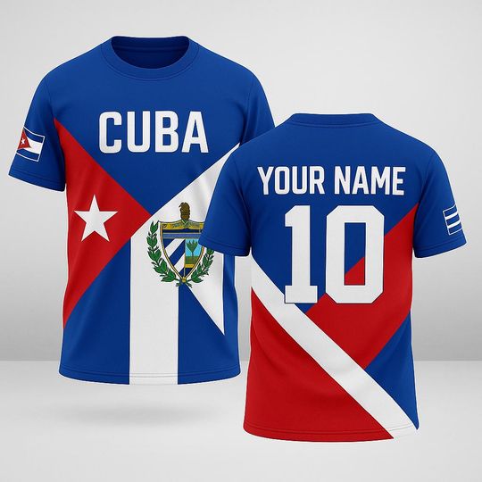 Custom Cu.ba Flag Jersey with Name and Number, Personalized Cu.ban Pride Shirt, Unisex Red White Blue Fan Tee for Baseball or Soccer