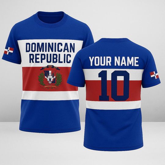 Discover Custom Dominican Republic Flag Jersey with Name and Number, Personalized DR Pride Shirt, Unisex Blue Red White Sports Fan Tee for Baseball
